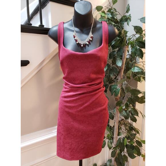 House of Wallace Bodycon Dress Women's Large Red Stretch Back Zip Square Neck - Picture 10 of 14